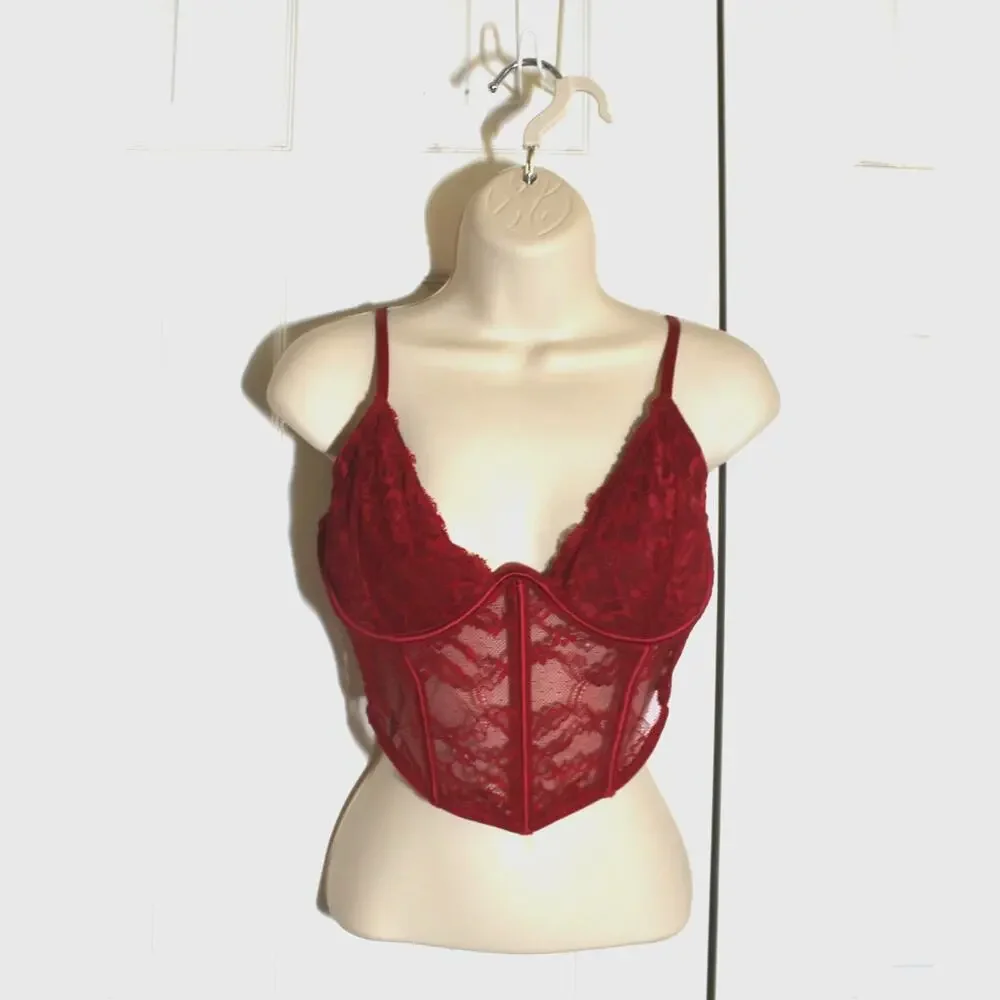 Garage Red Lace Valentina Bustier Bra sz L